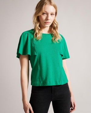 T-Shirt Ted Baker Ruffle Sleeve Vert Femme | QYM-18167416